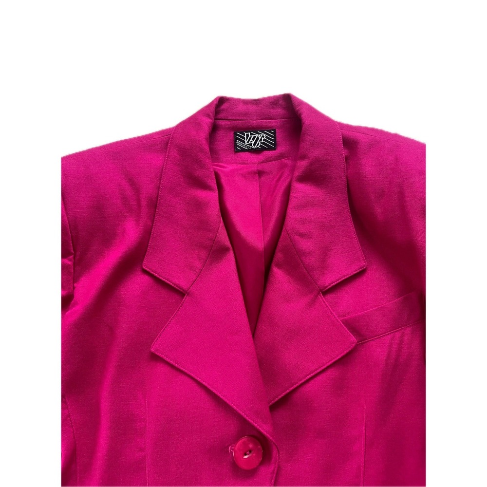 Vintage 80s Pink Blazer Jacket Made in USA Sz 4 Rayon Linen Cinched Back Barbie - Picture 2 of 7
